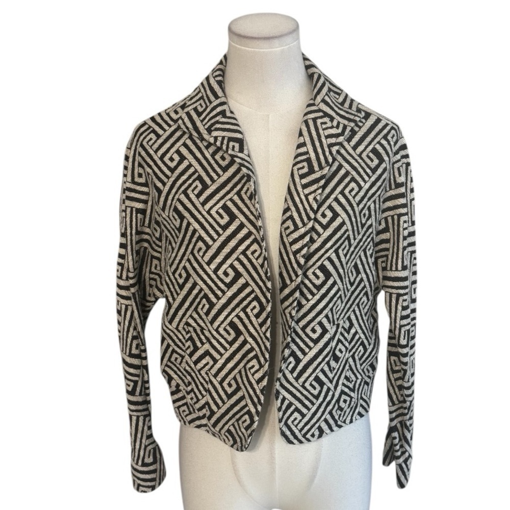 Lafayette 148 Cotton Linen Blend Geometric Blazer Jacket Size 4 Work Business
